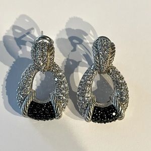 dith Ripka Door Knocker Earrings.  Silver and CZ.  Pierced with clip backs.